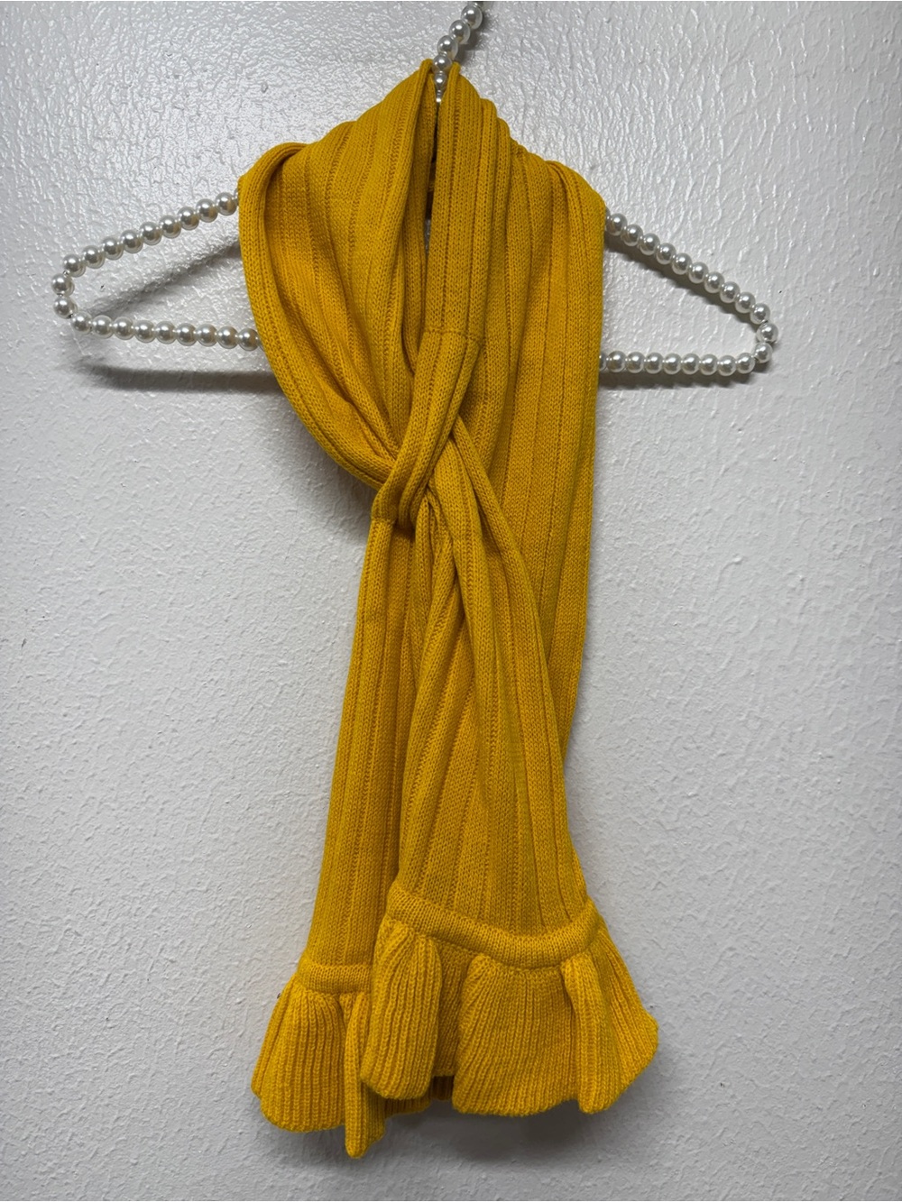 Dark Yellow Ruffles-Trim Knit Scarf - Picture 10 of 10